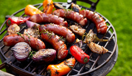 Grilled Beef Brisket German Bratwurst with Peppers & Onions